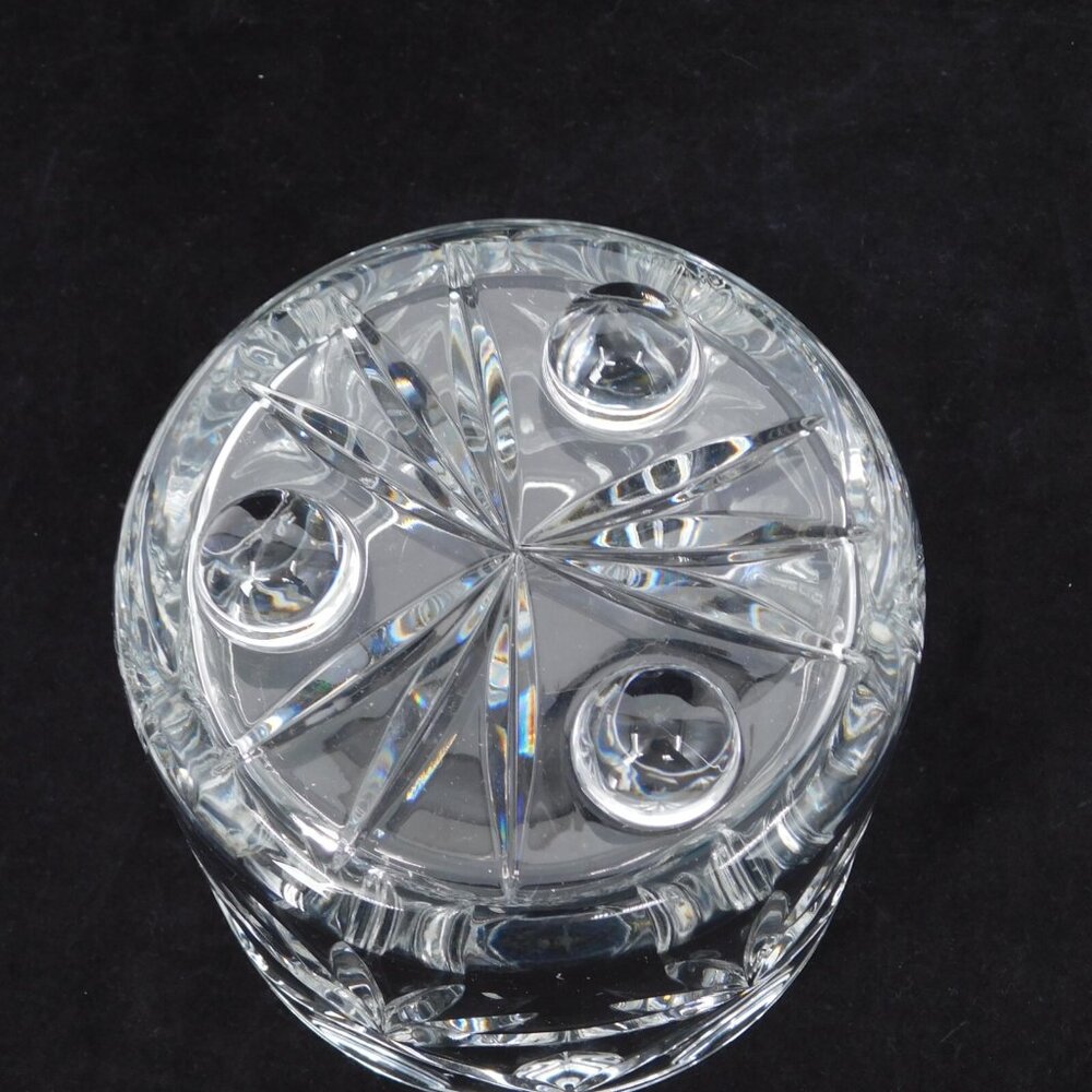 Crystal Lidded Biscuit Jar Footed Sphere Handle 5" tall with lid 8" FLAW - Picture 8 of 9